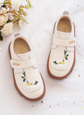 刺绣国风真皮女童小白鞋2025春新款儿童单鞋低帮皮鞋休闲鞋公主鞋
