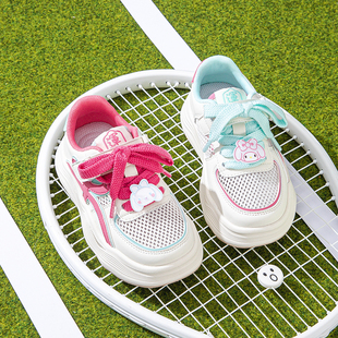 单网面女童休闲板鞋鸳鸯鞋2026夏透气魔术贴儿童运动鞋轻便AB版