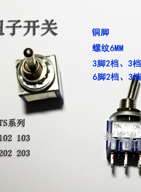 崇实钮子开关 拨动摇臂双刀双掷 扭子6脚2档 MTS202 开孔6mm带锁