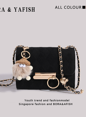 黑色小金球单肩链条包高级感小众生日礼物小包包女2023新款斜挎包