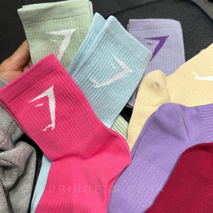 鲨鱼健身跑步吸汗防臭透气男女袜子 GYM肌肉鲨运动袜子 甜梨 14色