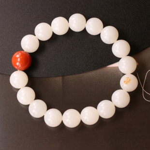 天然和田玉山料一级白圆珠加南红圆珠男女款 手链手串