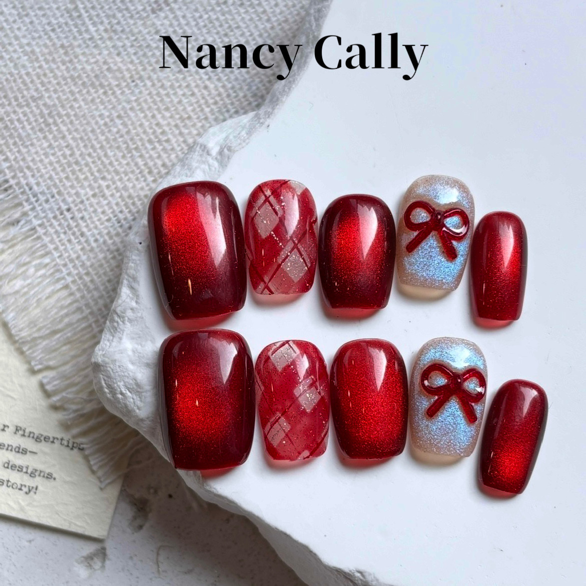 【甜果】小众设计高级短款手工穿戴甲纯手工制作红色金箔