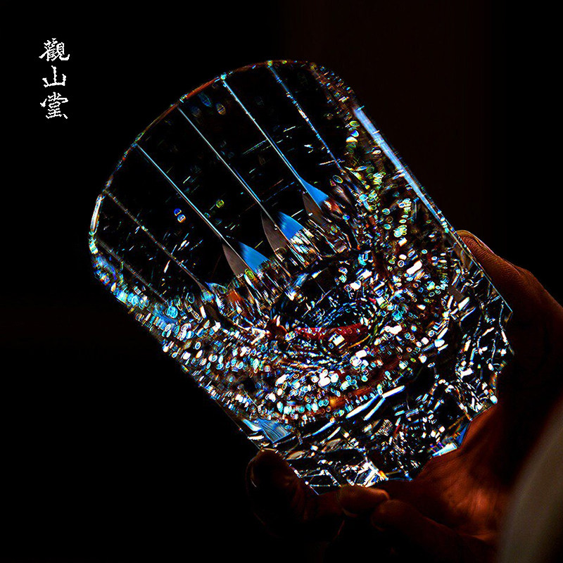 日式炫彩轻奢洋酒杯水晶啤酒杯K9无铅星芒刻花杯晶莹剔透威士忌杯