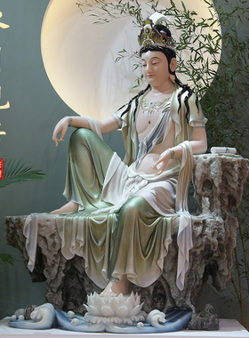 汉白玉水月自在观音菩萨佛像