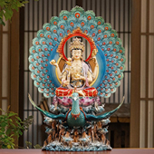 纯铜贴金孔雀明王佛像家用供奉佛母孔雀大明王菩萨铜像佛堂摆件