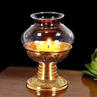 宝成佛具纯铜防风莲花酥油灯座供佛烛台蜡烛底座家用中式摆件