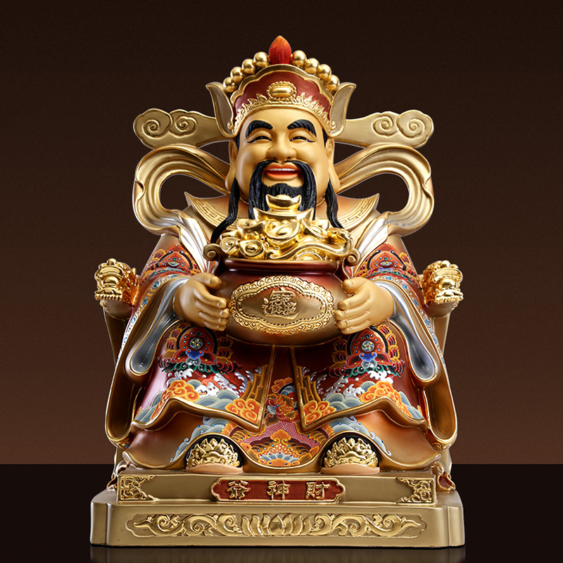 文财神爷神像家用供奉招财文财神 纯铜 彩绘办公室家里请财神摆件