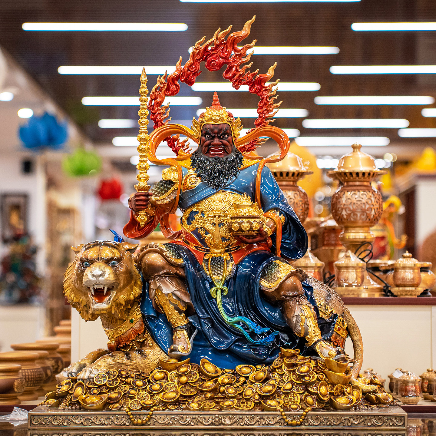 纯铜骑虎赵公明神像店铺办公室供奉五路财神武财神赵公明招财摆件