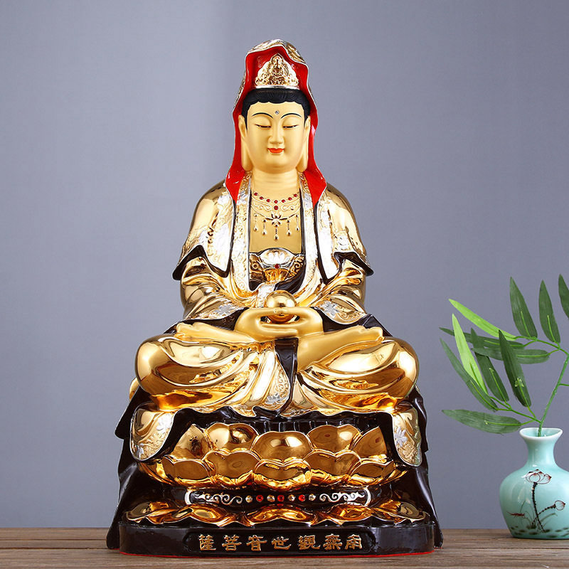 台湾盛凡铜鎏金捧珠观音菩萨佛像家用供奉坐莲毗卢观世音全铜摆件