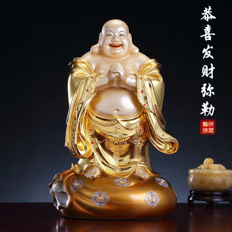 纯铜贴金恭喜发财弥勒佛像大肚笑佛弥勒家用客厅布袋和尚招财摆件