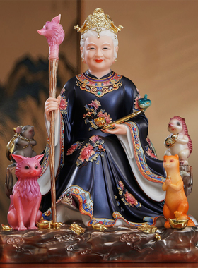 汉白玉富贵彩黑老太太供奉神像