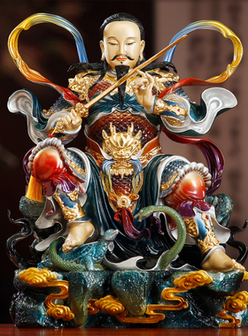 纯铜贴金真武大帝佛像琉璃彩铜像