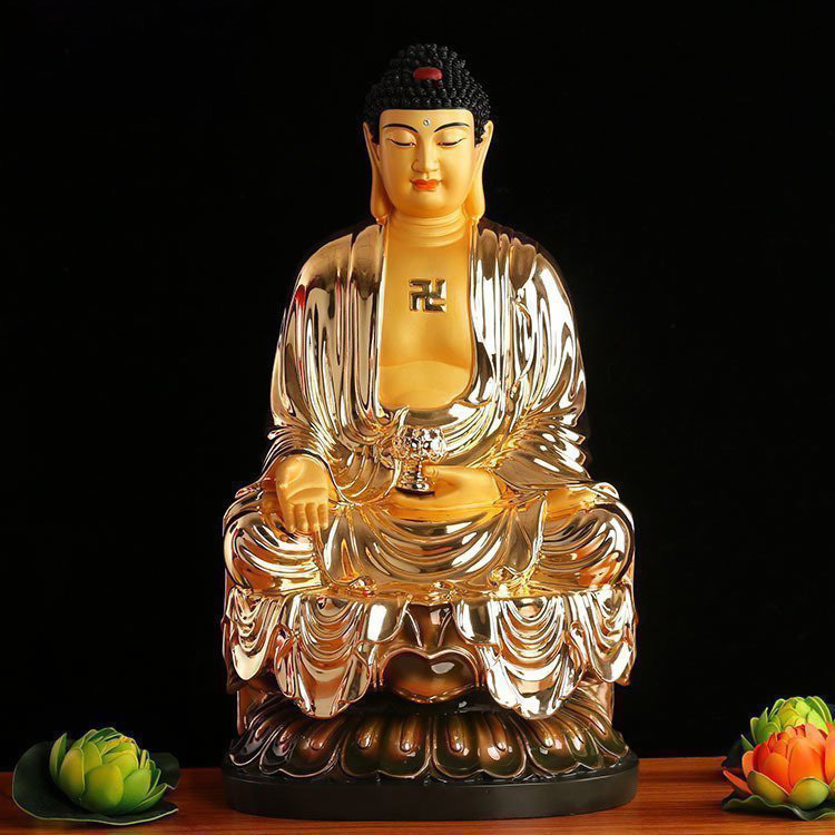 台湾宝华纯铜鎏金阿弥陀佛铜佛像西方三圣如来佛祖家用供奉摆件