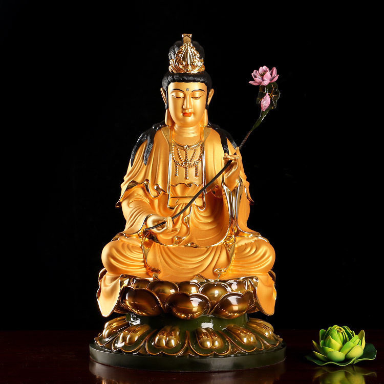 圆通佛具台湾西方三圣大势至菩萨纯铜客厅供佛摆件