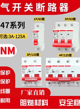 小型断路器DZ47-63 125空气开关家用保护器1P2P3P4P 16A25A32A63A