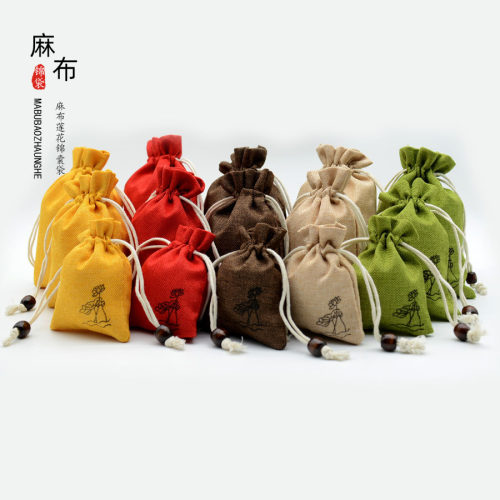 麻布袋文玩拉袋束缚带麻布莲花袋