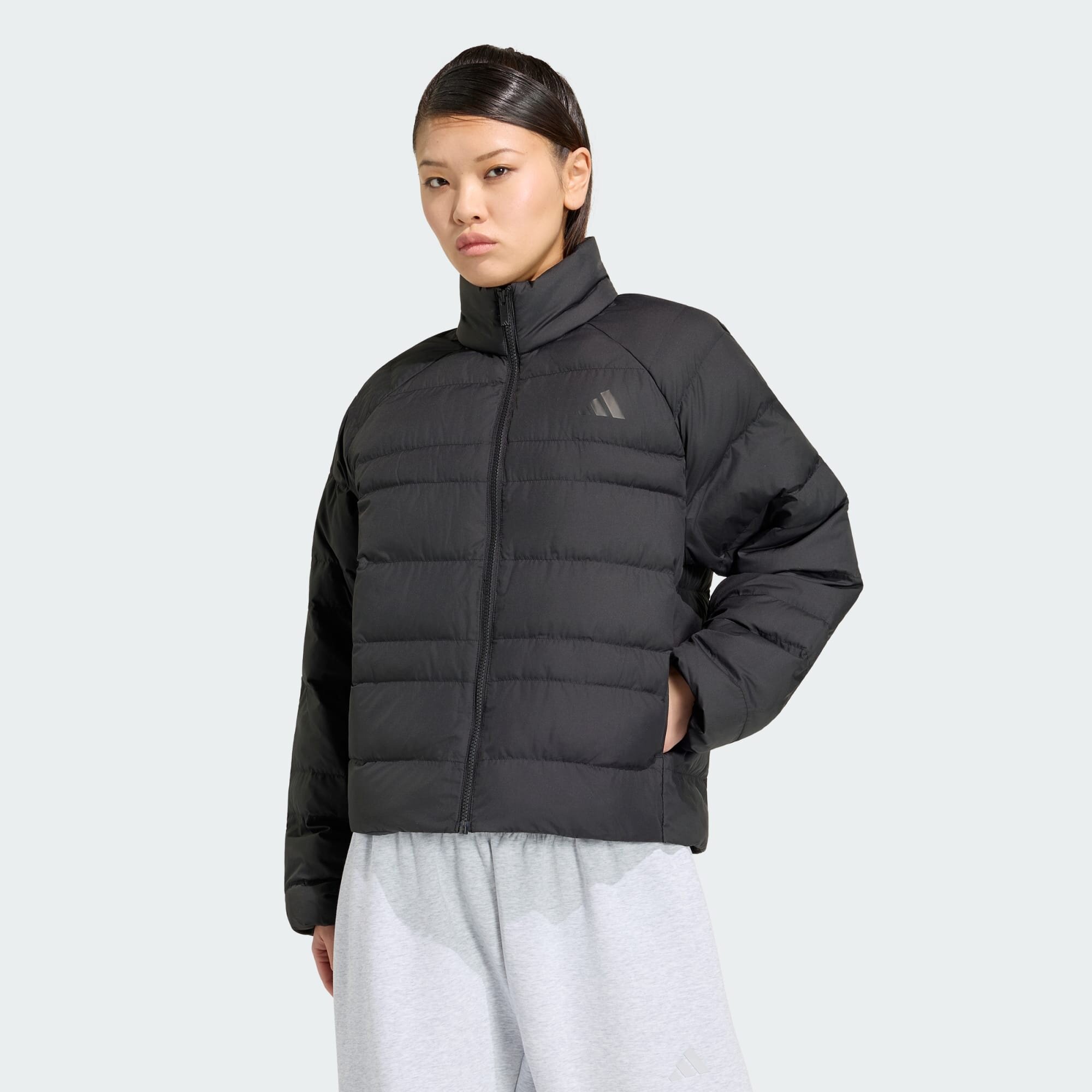 阿迪达斯女装2026冬季款户外防风拒水立领黑色休闲棉服外套KF2715