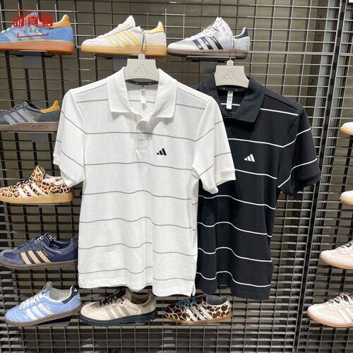 阿迪达斯男士条纹翻领POLO衫短袖