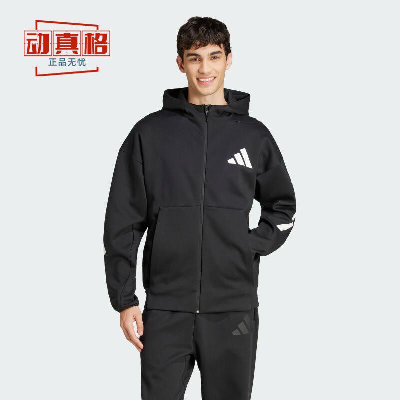 阿迪达斯男装2025春新款黑标制服运动舒适休闲连帽夹克外套JD5984