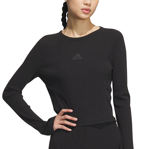 Adidas阿迪达斯女子2024秋季新款简约运动休闲修身长袖T恤 JJ3597