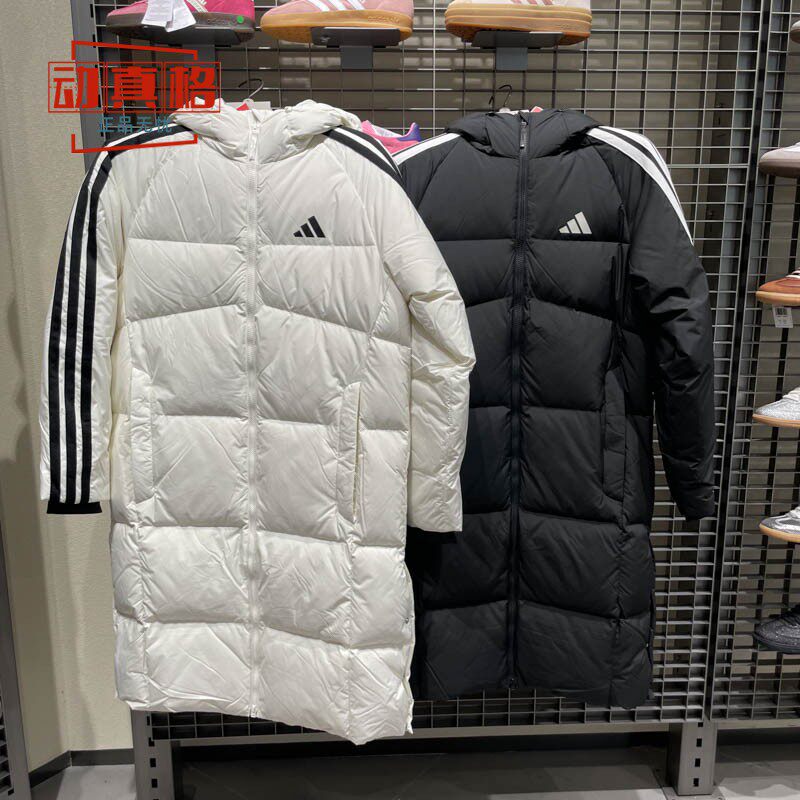 阿迪达斯男装2025冬季连帽保暖防风运动休闲长款羽绒服KC2497-498