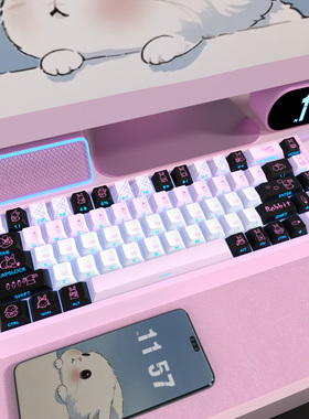 萌萌兔二次元键帽原厂侧刻透光pbt适配磁轴键盘ND63Ace60made68