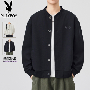 花花公子2026新款春秋季棒球服男士宽松开衫卫衣立领休闲夹克外套