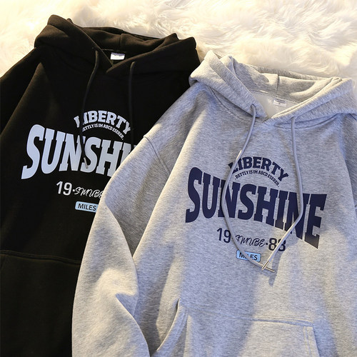 外贸专柜撤回清仓捡漏~美式港风印花卫衣男女宽松套头银狐绒外套