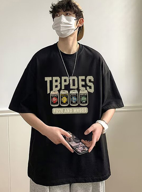 品牌出口外贸撤回~原宿港风纯棉短袖t恤男女夏季黑色宽松上衣体恤
