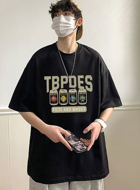 原宿港风纯棉短袖T恤男宽松夏季