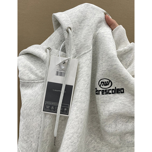 外贸专柜撤回~秋冬季宽松连帽加绒加厚卫衣男女春秋港风薄款外套