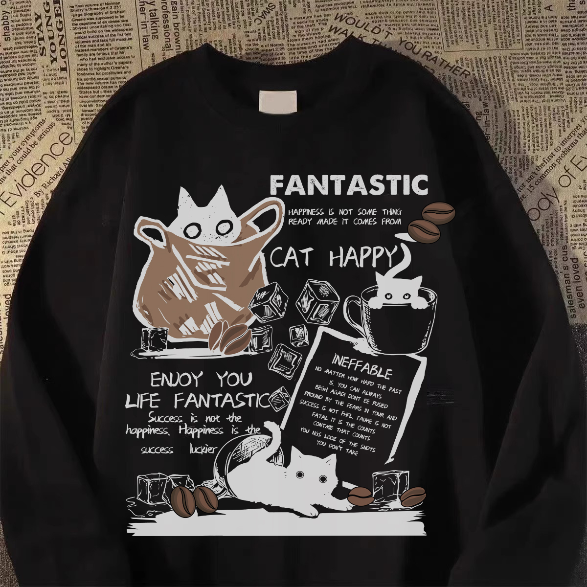 外贸撤回尾货~美式复古重磅薄款圆领加绒加厚卫衣男女秋冬外套潮