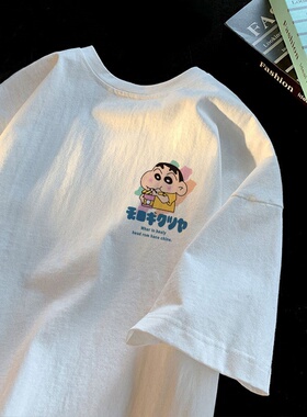 广州十三行出口外贸~美式设计感重磅纯棉短袖t恤男女夏季白色上衣