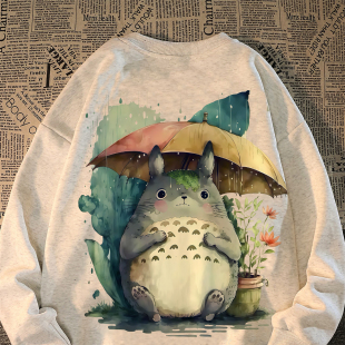 品牌出口外贸撤回~美式龙猫圆领卫衣男女秋冬百搭宽松大码上衣服