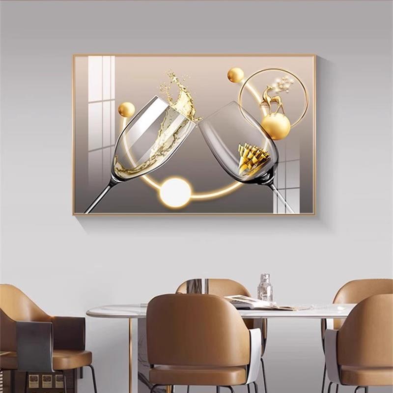 轻奢酒杯餐厅饭厅装饰画现代简约厅厨房挂画饭店餐桌背景墙壁画图片