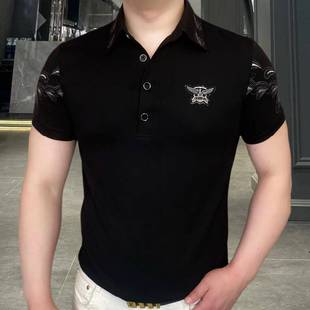 潮流时尚 欧洲站夏季 t恤翻领polo衫 男士 带领上衣休闲帅气上衣T 短袖