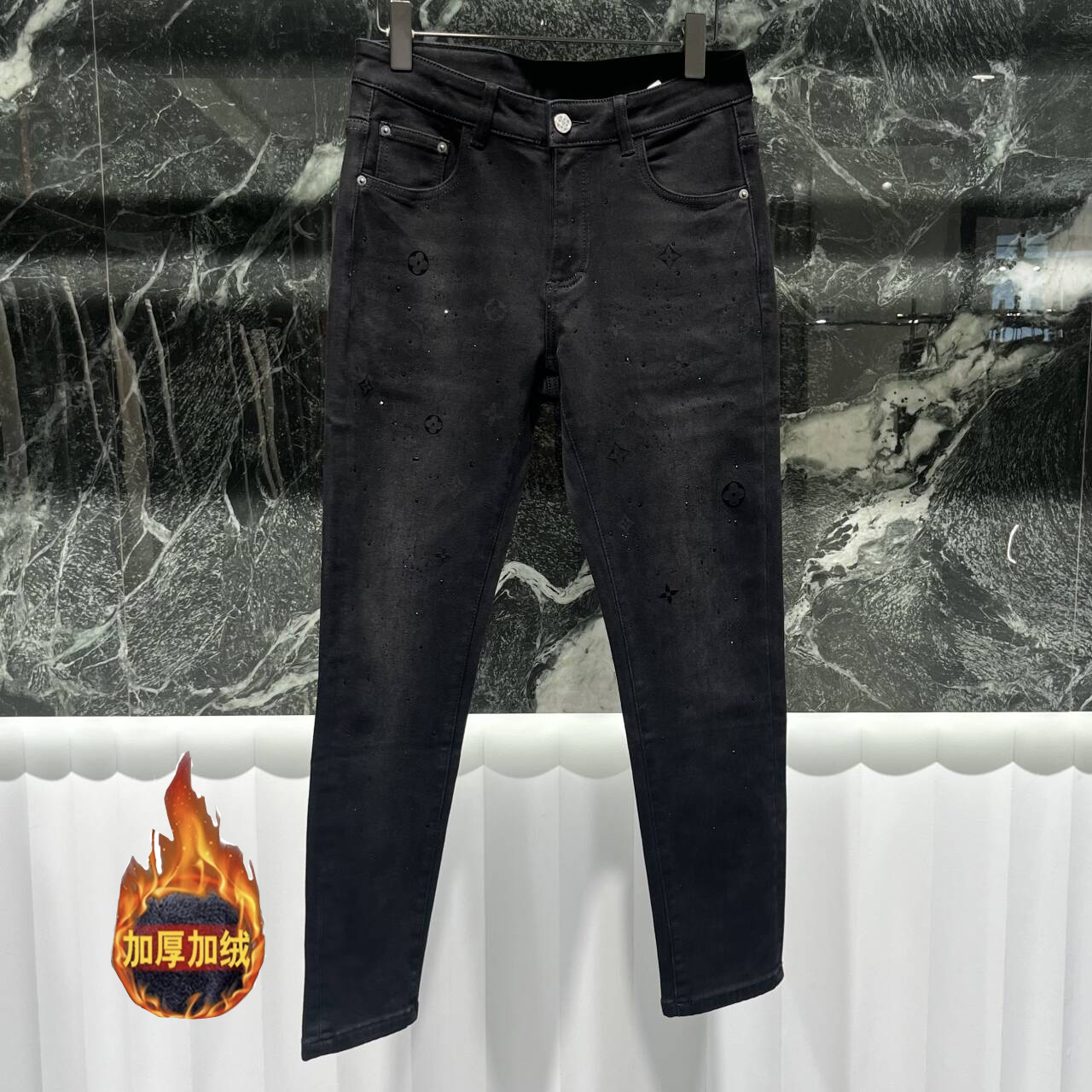 欧货高端冬季男士磨毛加绒牛仔裤