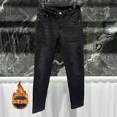 磨毛加绒烫钻9分裤 欧洲站秋冬季 小脚修身 潮流时尚 男士 九分牛仔裤