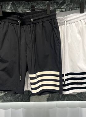 欧洲站夏季男士冰丝休闲短裤潮牌时尚修身五分裤速干弹力中裤薄款