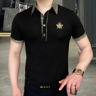 半袖 t恤翻领polo衫 潮牌时尚 带领上衣帅T 打底衫 男士 欧洲站夏季 短袖
