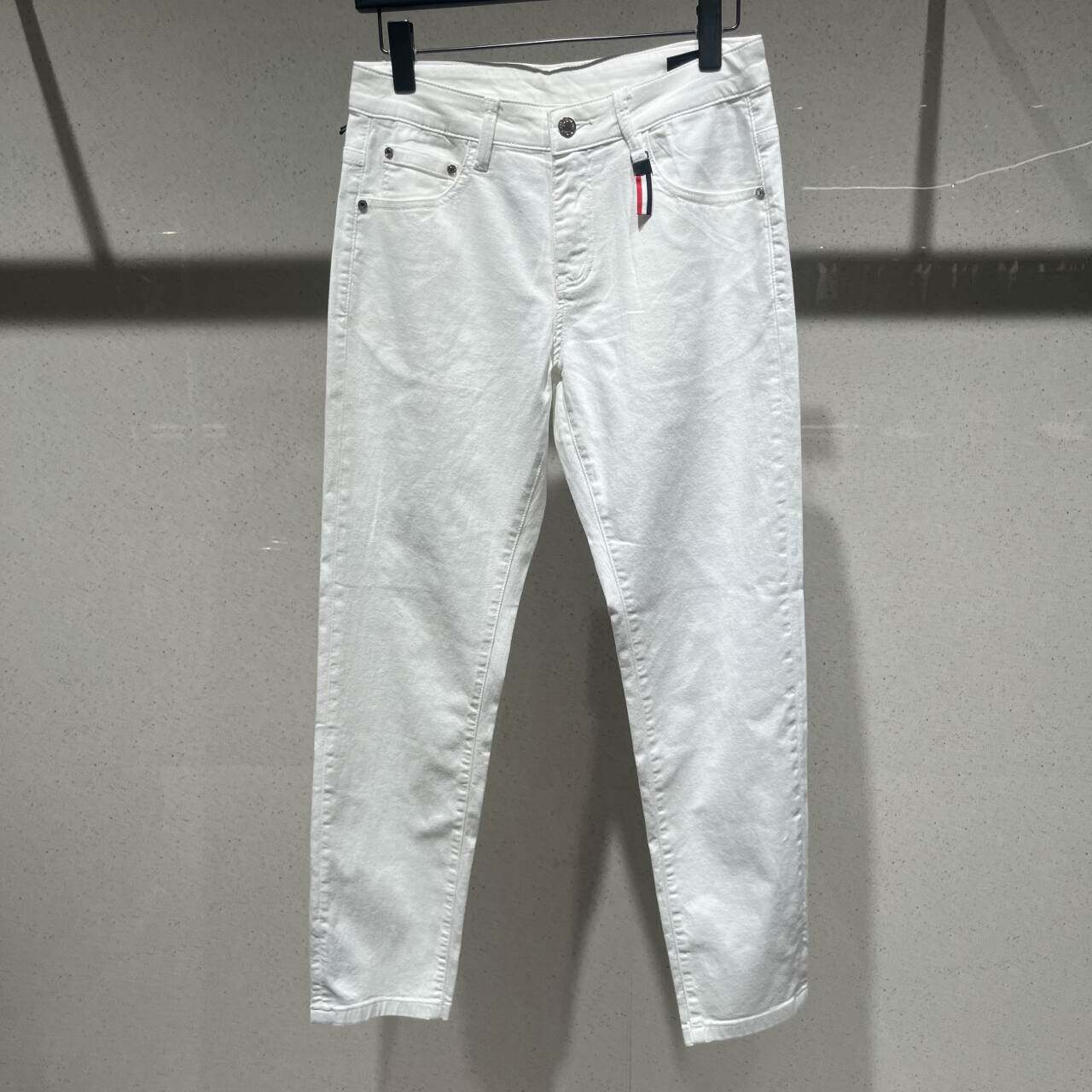 欧货高端夏季男士白色九分牛仔裤