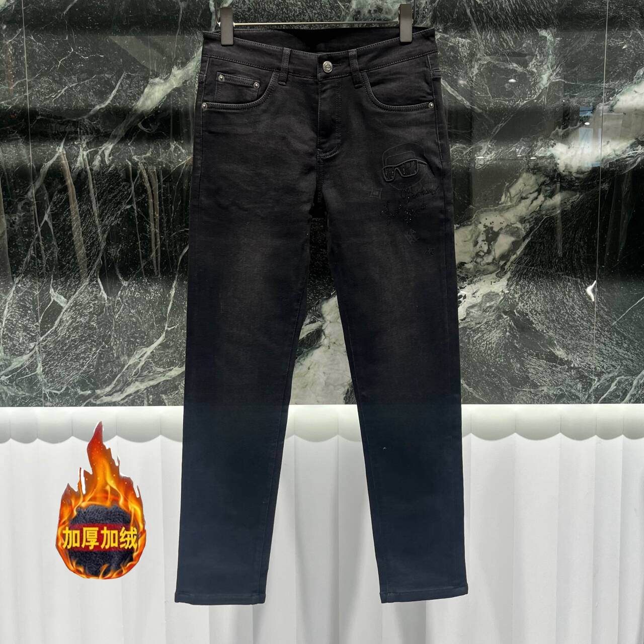 欧货高端冬季男士牛仔裤加绒加厚