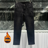 小老头休闲牛仔裤 欧洲站冬季 加绒加厚小脚修身 潮流时尚 男士 牛仔裤