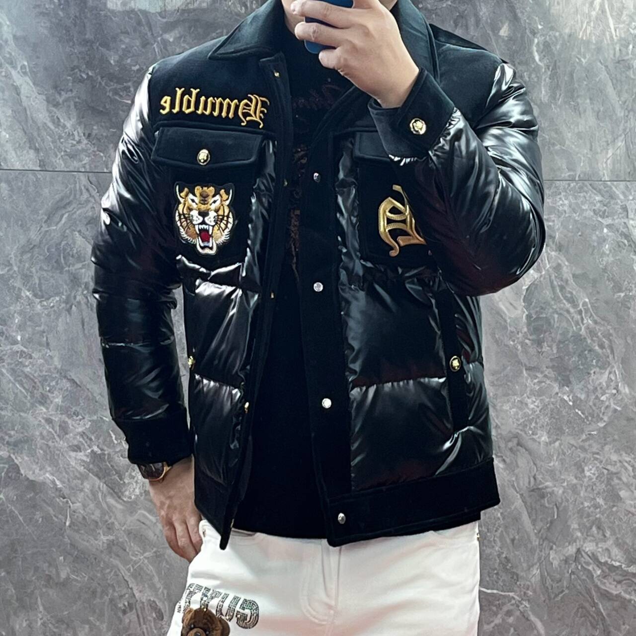 欧货高端冬季男士羽绒服翻领修身