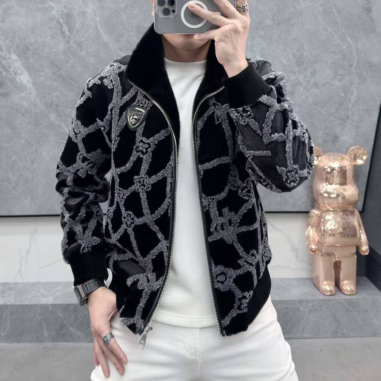 欧货潮牌秋冬季修身金貂绒外套