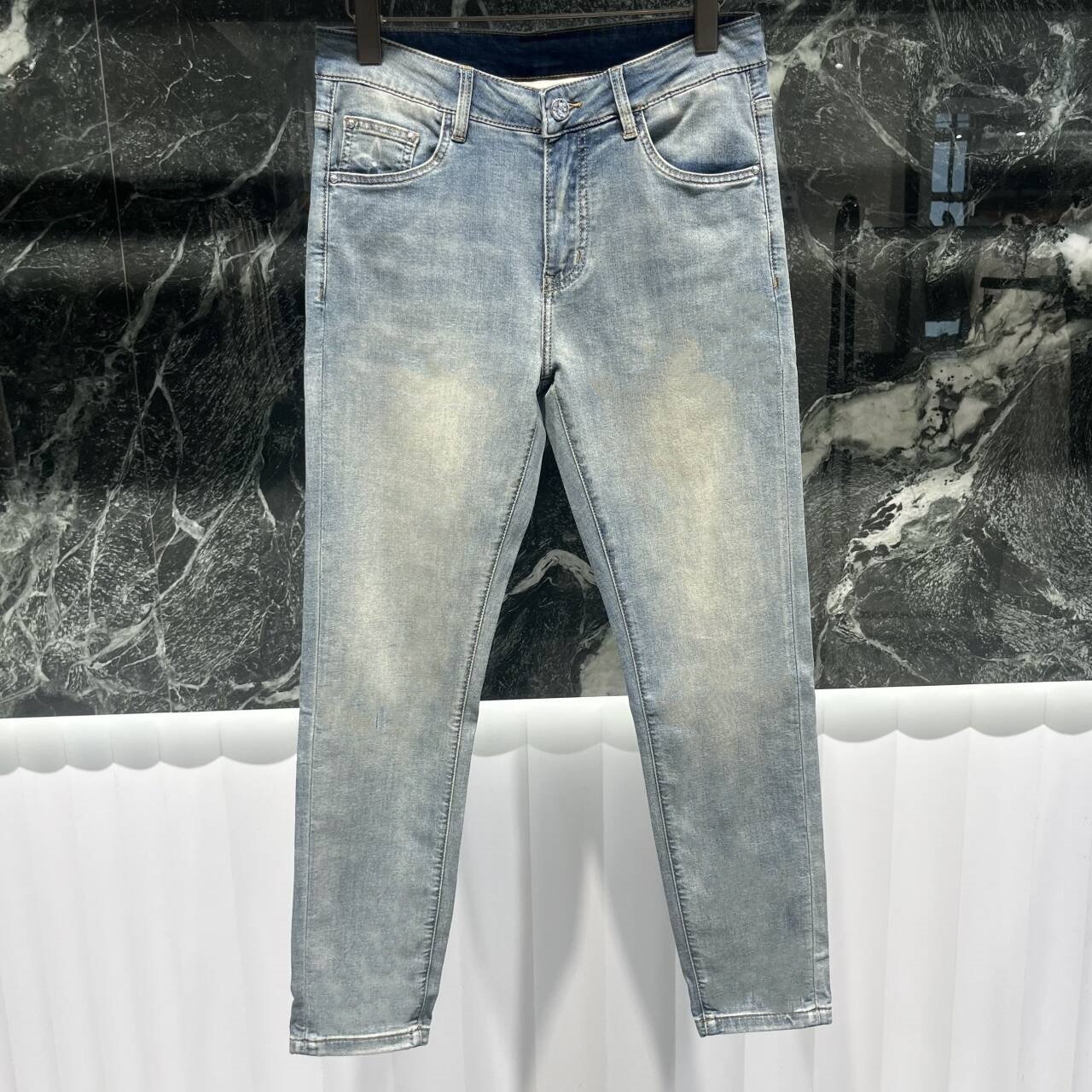 欧货高端春夏季男士牛仔裤小脚修身潮流轻奢时尚薄款百搭休闲长裤