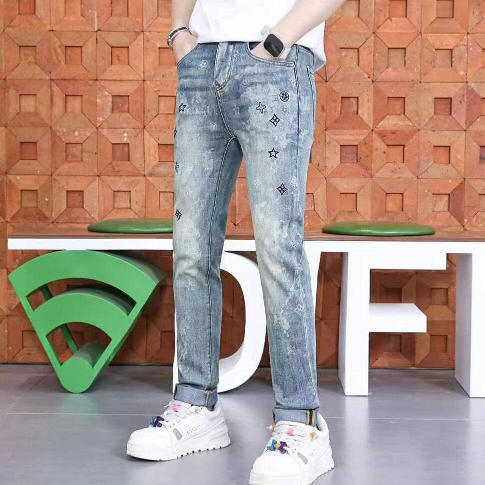 潮流时尚印花个性牛仔裤男薄款