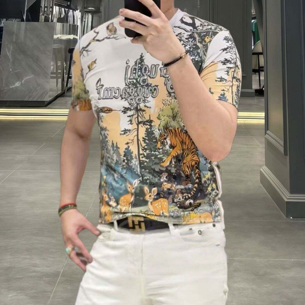 欧货高端夏季男士短袖t恤修身凉T