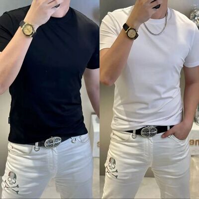 欧货潮牌修身青年纯色短袖t恤